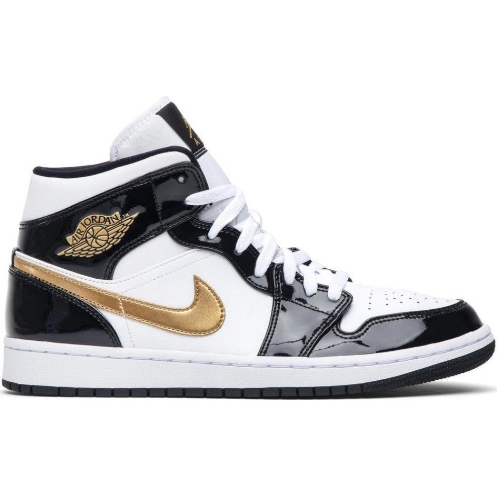 Air Jordan,Air Jordan 1 Mid,Air Jordan 1 Mid Patent Black Gold